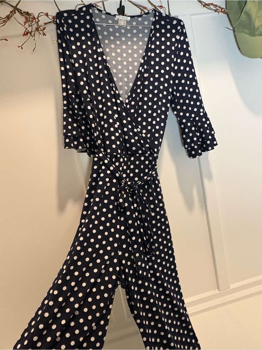 VENUS Navy and White Polka Dot Jumpsuit
